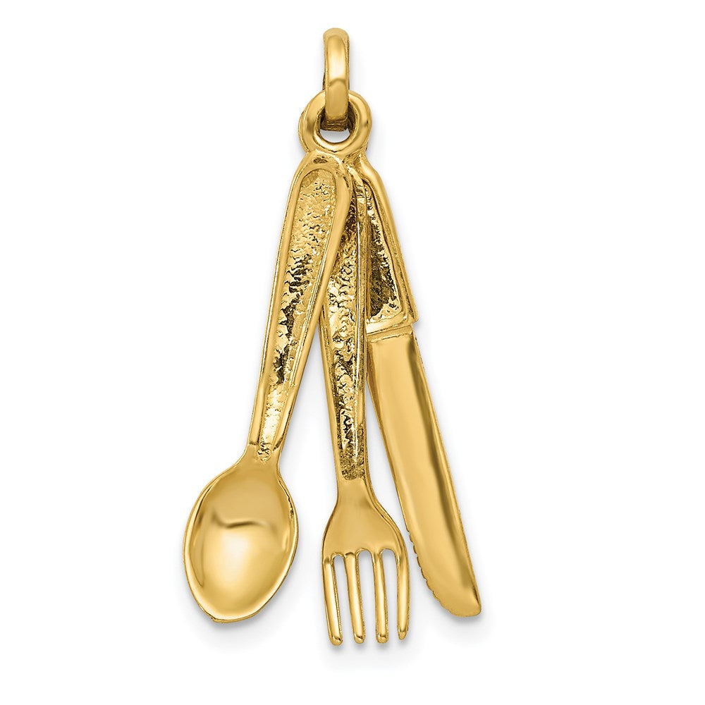 14K 3-D Knife, Fork and Spoon Charm, 29 x 15 mm
