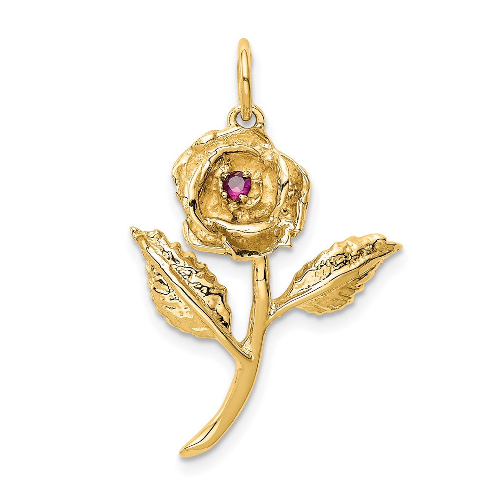 14k Red CZ Rose Charm, 26 x 20 mm
