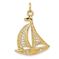 14k Filigree Sailboat Charm, 28 x 20 mm