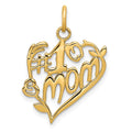 14k #1 MOM Heart Charm, 23 x 16 mm
