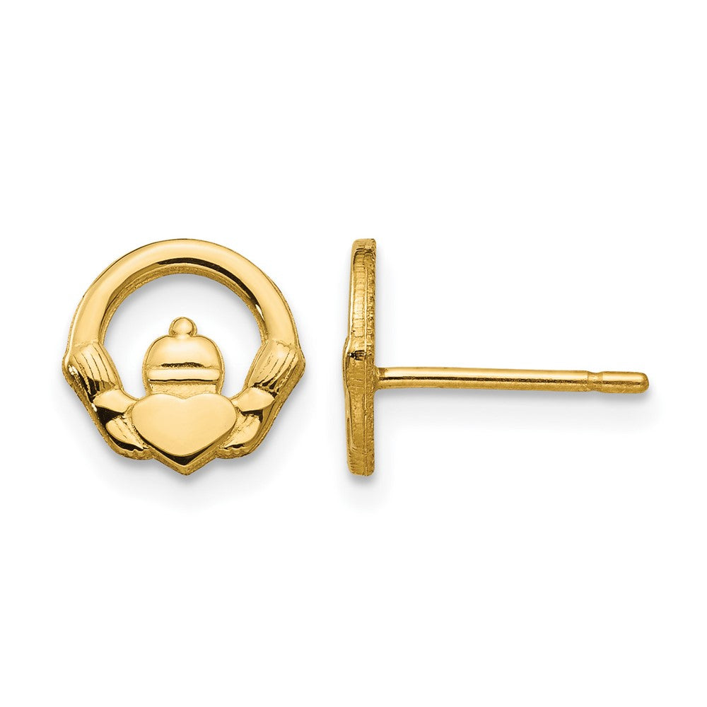 14k Claddagh Post Earrings, 9 x 9.5 mm