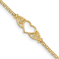 14k Polished Open Heart with Filigree and Bismark Chain 10 inch  Anklet, 10 mm