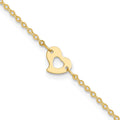 14k Polished Cut-out Heart 9 inch Plus 1 inch Extender - Total 10 inch Anklet, 9 mm