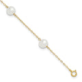 14k 7-8mm White Near-Round Freshwater Cultured Pearl 5-Station 9 inch Anklet, 9 mm