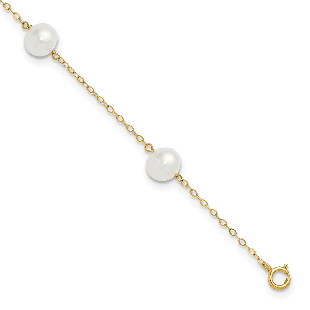 14k 7-8mm White Near-Round Freshwater Cultured Pearl 5-Station 9 inch Anklet, 9 mm
