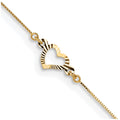 14k Diamond-cut Open Heart 3-Station 9 inch Plus 1 inch Extender - Total 10 inch Anklet, 9 mm