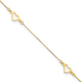 14K Fancy Open Hearts 3-Station 9 inch Plus 1 inch Extender - Total 10 inch Anklet, 9 mm