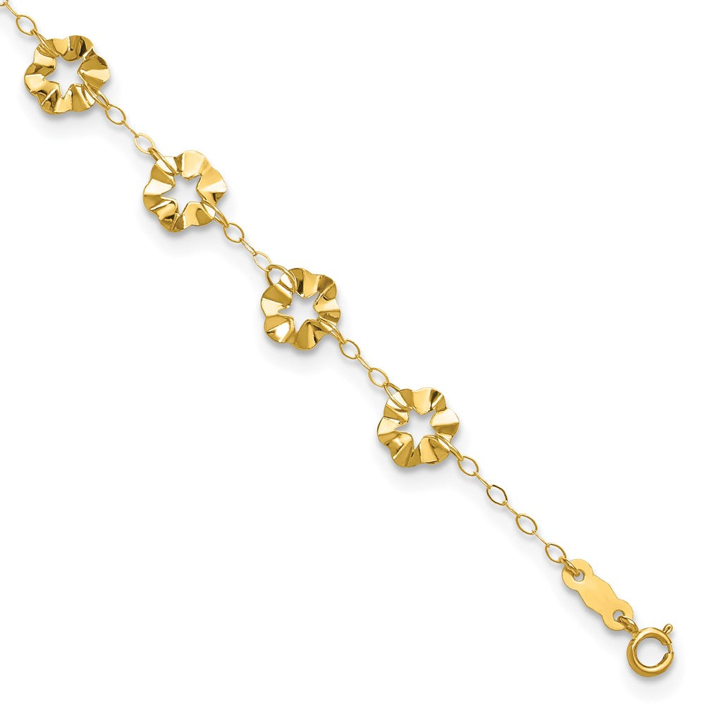 14k Ruffle Star Flowers 9 inch Plus 1 inch Extender - Total 10 inch Anklet, 9 mm