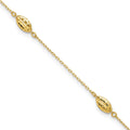 14k Diamond-cut Rice Puff Beads 4-Station 9 inch Plus 1 inch Extender - Total 10 inch Anklet, 9 x 5 mm