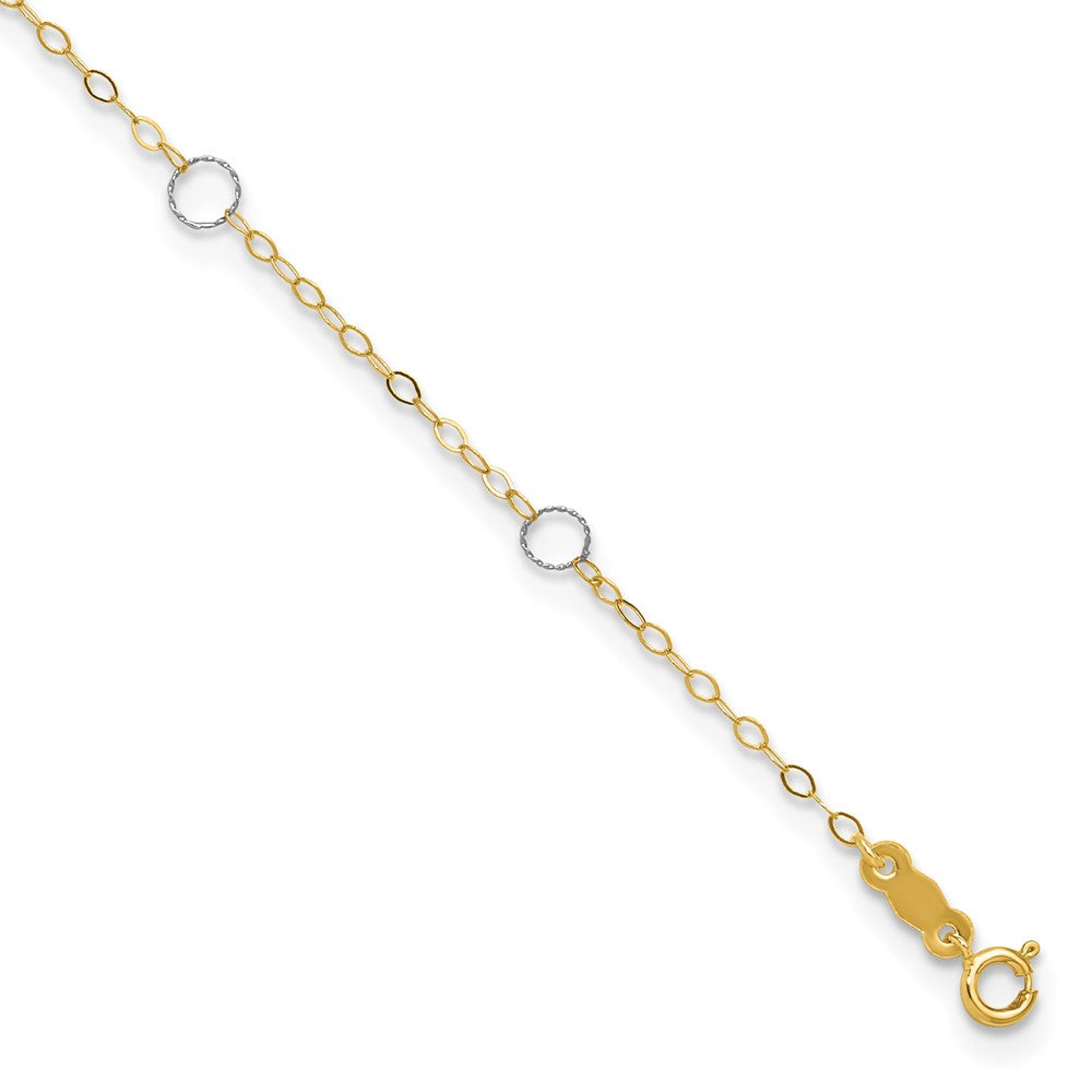 14k Two-tone Circles 7-Station 9 inch Plus 1 inch Extender - Total 10 inch Anklet, 9 mm