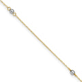 14k Two-tone Mirror Beads 3-Station 9 inch Plus 1 inch Extender - Total 10 inch Anklet, 9 mm