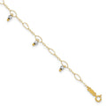 14K Two-Tone Mirror Bead Dangles 9 inch Plus 1 inch Extender - Total 10 inch Anklet, 9 mm