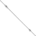 14K White Gold Mirror Beads 3-Station 9 inch Plus 1 inch Extender - Total 10 inch Anklet, 9 mm