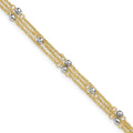 14k Two-tone 3-Strand Chain with Mirror Beads 9 inch Plus 1 inch Extender - Total 10 inch Anklet, 9 mm