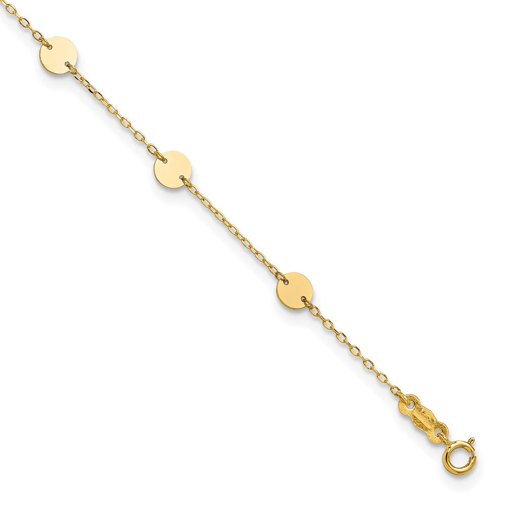 14K Polished Disc 9-Station 9 inch Plus 1 inch Extender - Total 10 inch Anklet, 9 mm