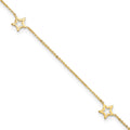 14K Open Star 3-Station 9 inch Plus 1 inch Extender - Total 10 inch Anklet, 9 mm