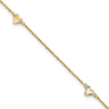 14k Diamond-cut Hearts 3-Station 9 inch Plus 1 inch Extender - Total 10 inch Anklet, 9 mm