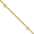 14k Polished Puffed Heart 3-Station 10 inch Anklet, 10 mm