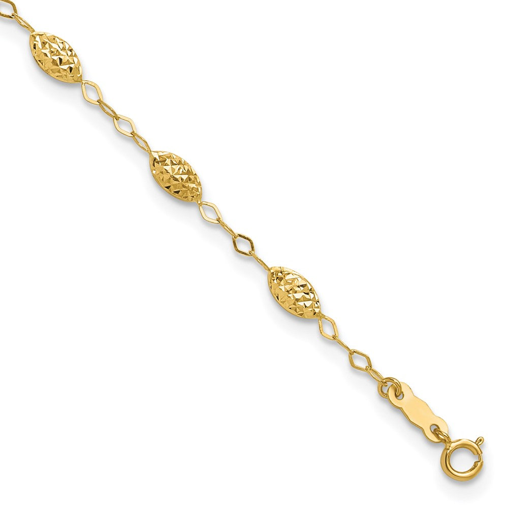 14k Textured Rice Puff Beads 9 inch Plus 1 inch Extender - Total 10 inch Anklet, 9 mm