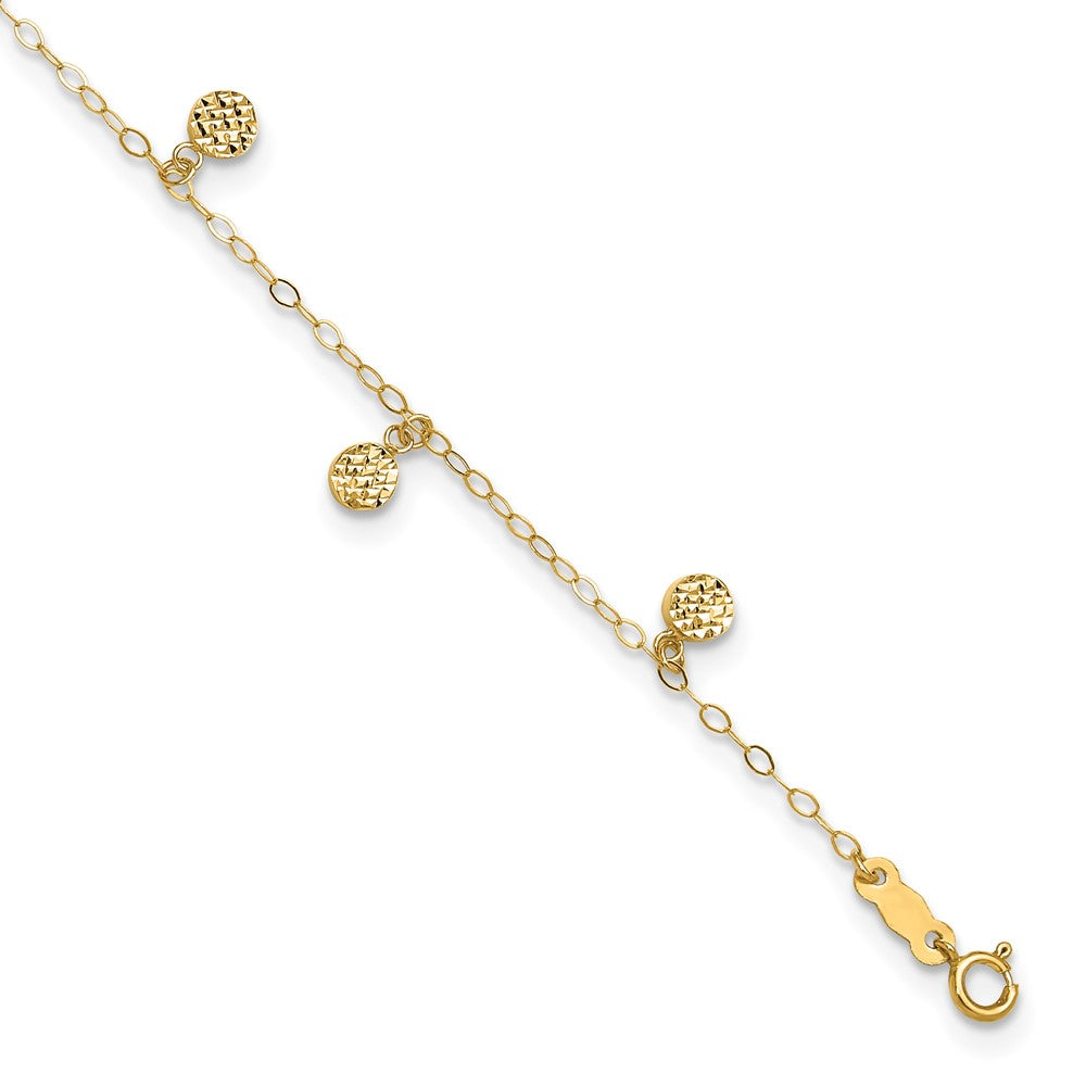 14k Hollow Dangle Circles 9 inch Plus 1 inch Extender - Total 10 inch Anklet, 9 mm