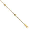 14k Diamond-cut Beads 5-Station 9 inch Plus 1 inch Bead Dangle Extender - Total 10 inch Anklet, 9 mm