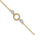 14k Two-tone Circle and Diamond-cut Beads 9 inch Plus 1 inch Bead Dangle Extender - Total 10 inch Anklet, 9 mm