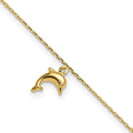 14k Dolphin Charm Dangle 9 inch Plus 1 inch Extender - Total 10 inch Anklet, 9 mm