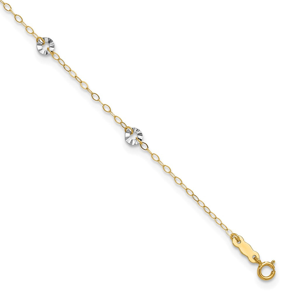 14K Two-tone Chain and Wavy Circles 6-Station 9 inch Plus 1 inch Extender - Total 10 inch Anklet, 9 mm