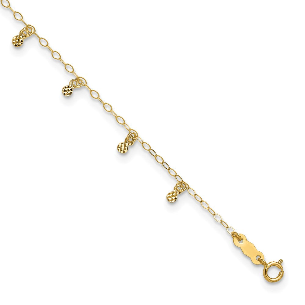 14K Cable Chain with Diamond Cut Dots 9 inch Plus 1 inch Extender - Total 10 inch Anklet, 9 mm