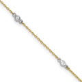 14k Two-tone Bezel-set CZ 6-Station 9 inch Plus 1 inch Extender - Total 10 inch Anklet, 9 mm