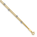14K Two-tone 2-Strand Chain with Mirror Beads 9 inch Plus 1 inch Extender - Total 10 inch Anklet, 9 mm