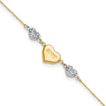 14K Two-tone Diamond-cut and LOVE Puffed Heart 9 inch Plus 1 inch Extender - Total 10 inch Anklet, 10 mm