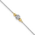 14K Two-tone Chain and Diamond-cut Beads 9 inch Plus 1 inch Extender - Total 10 inch Anklet, 9 mm