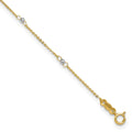 14k Two-tone Cable Chain Mirror Beads 8-Station 9 inch Plus 1 inch Extender - Total 10 inch Anklet, 9 mm