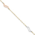 14K Tri-color Open Wavy Links 3-Station 9 inch Plus 1 inch Extender - Total 10 inch Anklet, 9 mm
