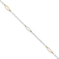 14K Tri-color Oval Link 5-Station 9 inch Plus 1 inch Extender - Total 10 inch Anklet, 9 mm