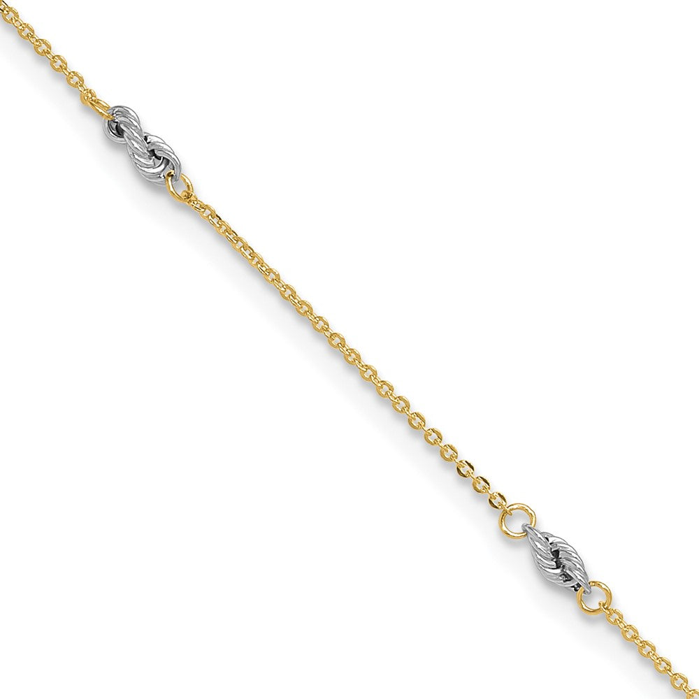 14K Two-tone Fancy Twist 5-Station 9 inch Plus 1 inch Extender - Total 10 inch Anklet, 9 mm