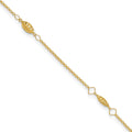 14K Diamond-cut Rice Puff Beads 4-Station 9 inch Plus 1 inch Extender - Total 10 inch Anklet, 9 x 4 mm