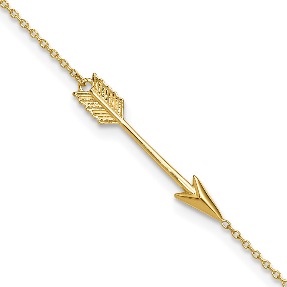 14K Polished Arrow 9 inch Plus 1 inch Extender - Total 10 inch Anklet, 9 x 1 mm