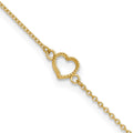 14K Textured and Polished Open Heart 9 inch Plus 1 inch Extender - Total 10 inch Anklet, 9 x 1 mm