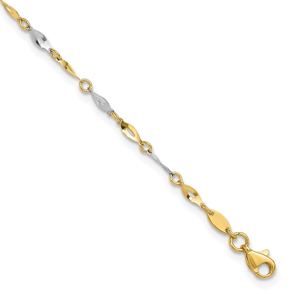 14K Two-Tone Polished Twisted Link 9 inch Plus 1 inch Extender - Total 10 inch Anklet, 9 mm
