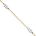 14K Two-Tone Diamond-cut Leaf 4-Station 9 inch Plus 1 inch Extender - Total 10 inch Anklet, 9 x 1 mm
