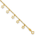 14k Polished and Textured Dangle Stars 9 inch Plus 1 inch Star Dangle Extender - Total 10 inch Anklet, 9 mm
