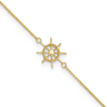 14k Ships Wheel 9 inch Plus 1 inch Extender - Total 10 inch Anklet, 9 mm