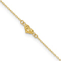14k Polished Diamond-cut Triple Puffed Hearts 9 inch Plus 1 inch Extender - Total 10 inch Anklet, 9 mm