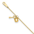 14k Cable Chain with Puffed Heart and Key Dangle 9 inch Plus 1 inch Extender - Total 10 inch Anklet, 9 mm
