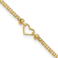 14k Polished Open Heart and Bismark Chain 9 inch Anklet, 9 mm