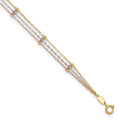 14k Tri-color 3-Strand Diamond-cut Beaded 9-Station 9 inch Plus 1 inch Extender - Total 10 inch Anklet, 9 mm