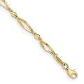 14k Polished Twisted Oval and Mirror Beads 9 inch Anklet, 9 mm