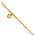 14k Figaro Link Chain with Dangling Puffed Heart 10 inch Anklet, 10 mm
